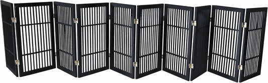 Pet Dog Gate Strong and Durable Freestanding Folding Acacia Hardwood Portable Wooden Fence Indoors or Outdoors by Urnporium (Black Pet Gate, 10 Panel 30" Tall)