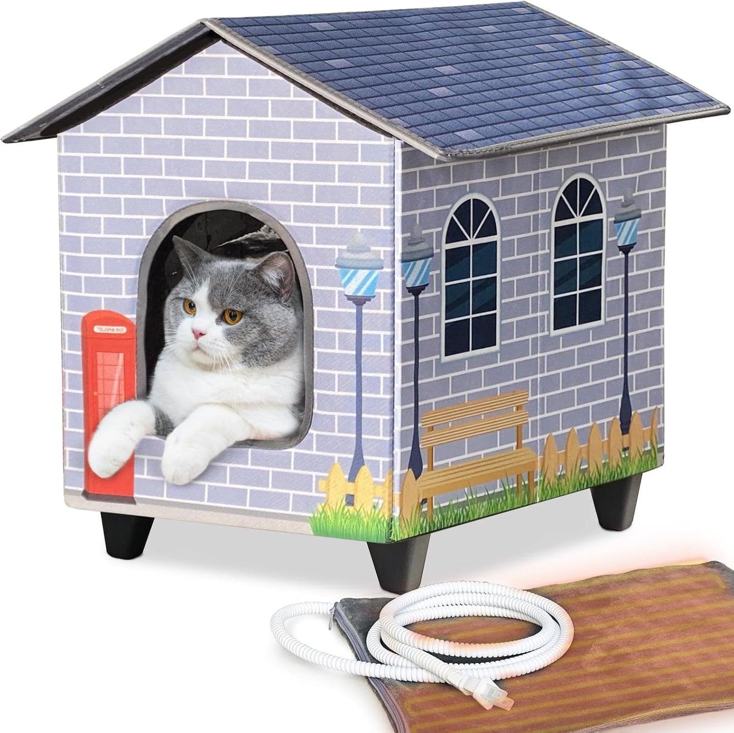 NAMOTEK Heated Cat Houses for Indoor/Outdoor Cats with Elevated Heated Cat Bed Providing Safe Feral Cats, Easy to Assemble Small(15" x 13" x18)