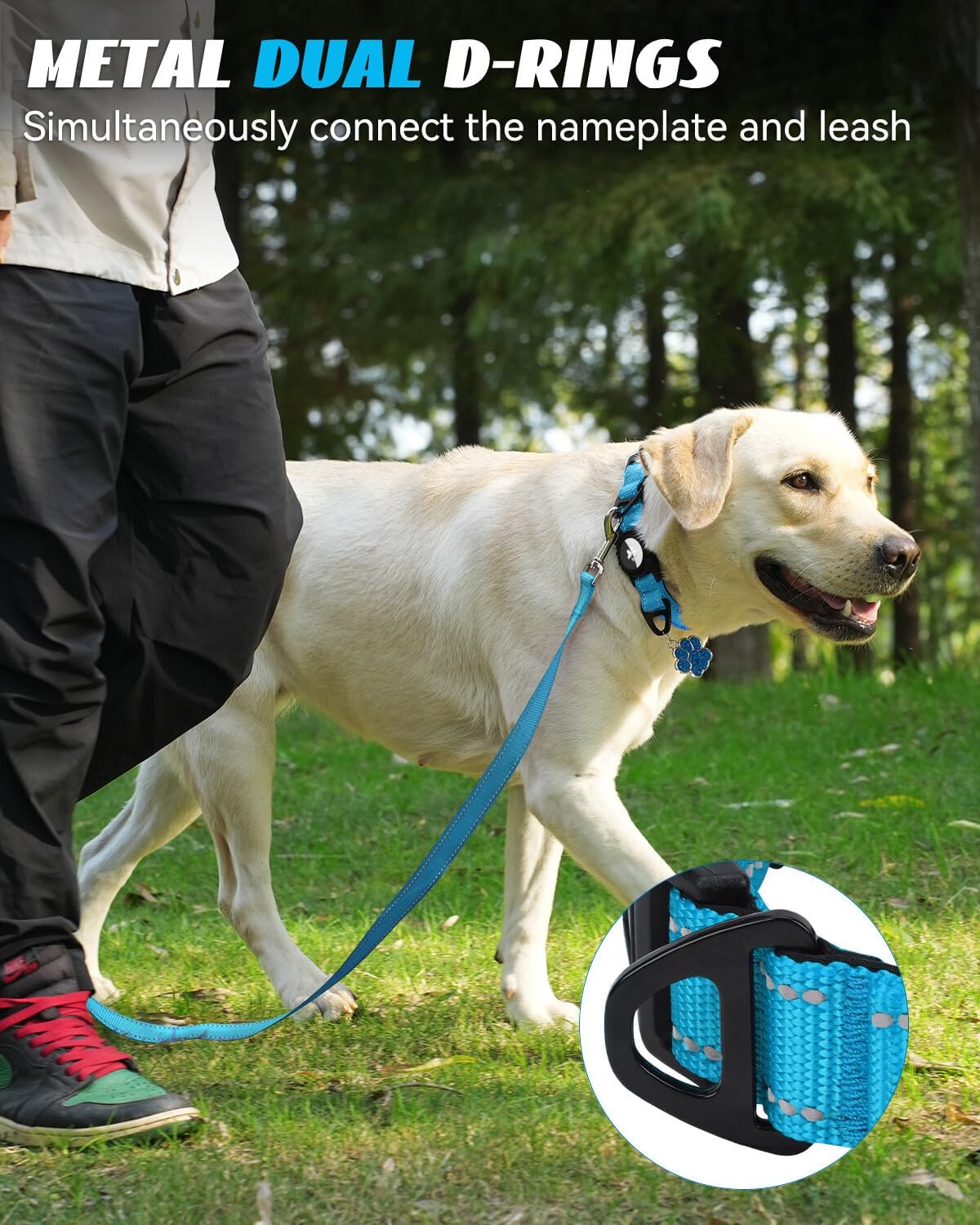 Joytale Airtag Dog Collar, Reflective Pet Collar with Waterproof AirTag Holder, Dual D-Rings, Soft Padded Adjustable for Extra Small and Puppy Dogs, SkyBlue, XS