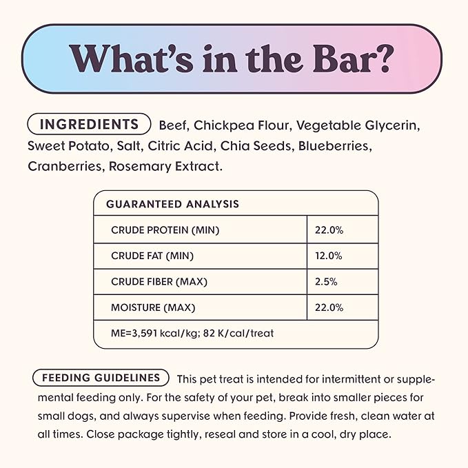 Dog Treats Jerky Snack Bars, Variety 3-5 oz Bags, Training Treats, Natural Superfood Grain Free, Real Salmon, Chicken, Beef, Superfoods, Corn & Soy Free