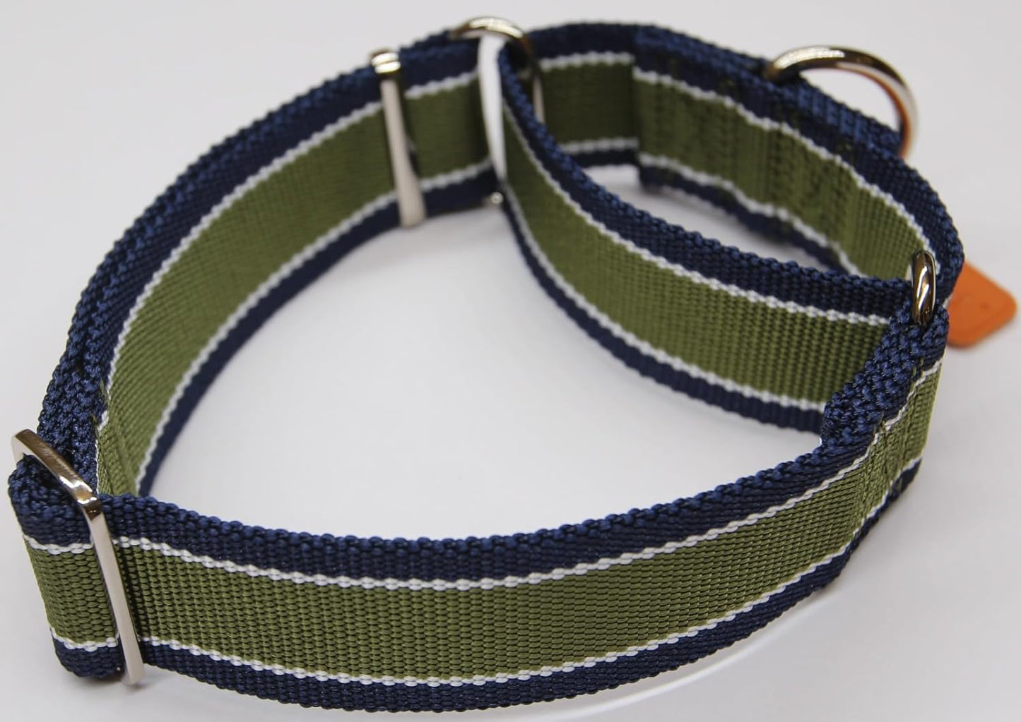 Martingale Collar 1.5 Inch Wide 1600D Extra Strong Anti Escape Nylon Dog Collar, No Pull Heavy Duty Dog Collar with 3-Color Stripe for Large to XLarge Dogs (XLarge, Army Green & Gray)