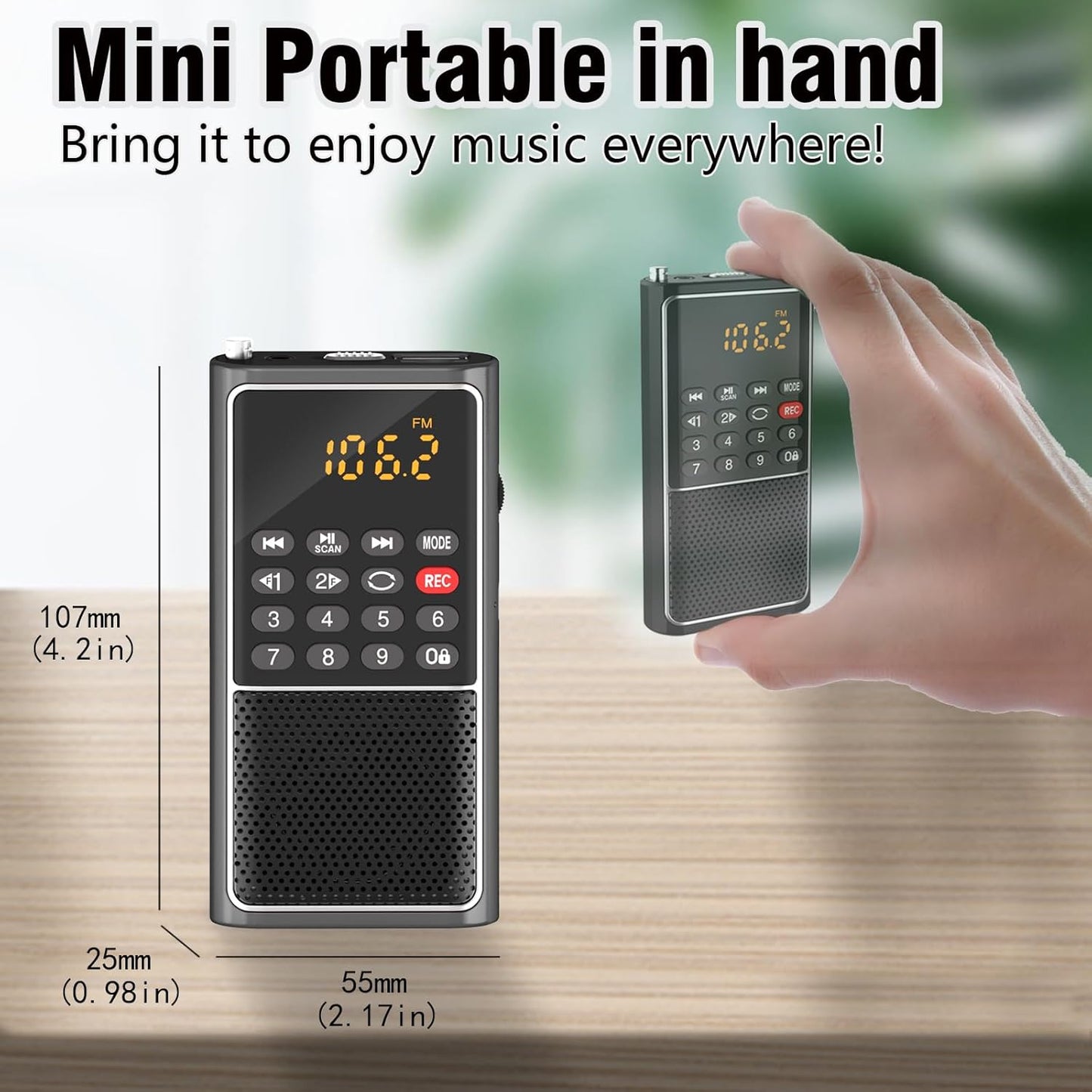 Mini Portable FM Radio SD Card Player Small Rechargeable Battery Operated Radio,USB|SD Card Slot Support Mp3 Play Rec,Pocket Walkman,Numeric Key,Excellent Reception and Sound,Home|Outdoor Use