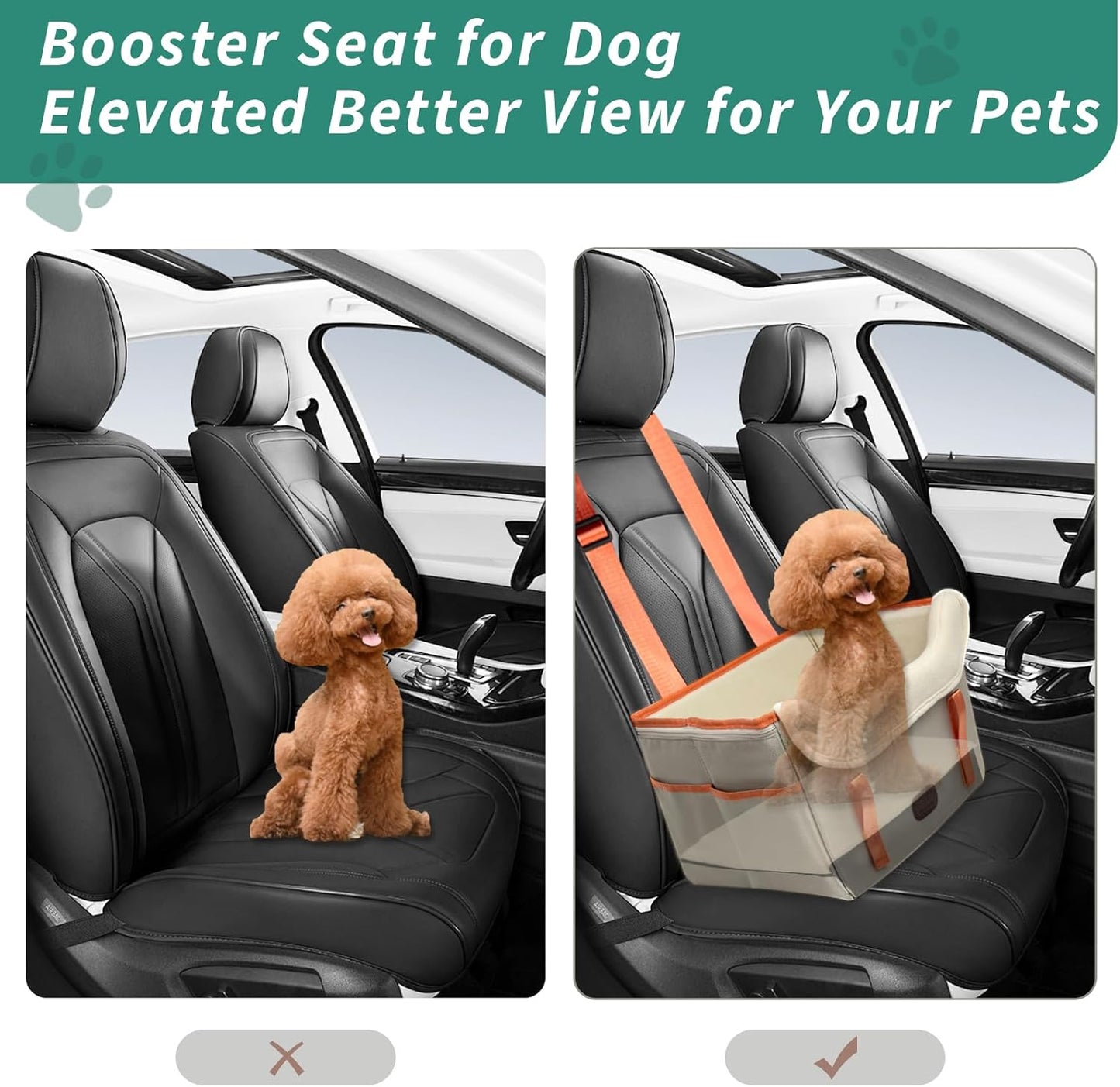Dog Car Seat for Small Dogs, Fuzzy Dog Car Seat Stable, Waterproof, Foldable with Clip-On Safety Leash, Pet Booster Seat Suitable for Front and Rear Seats (Khaki1-25lbs)