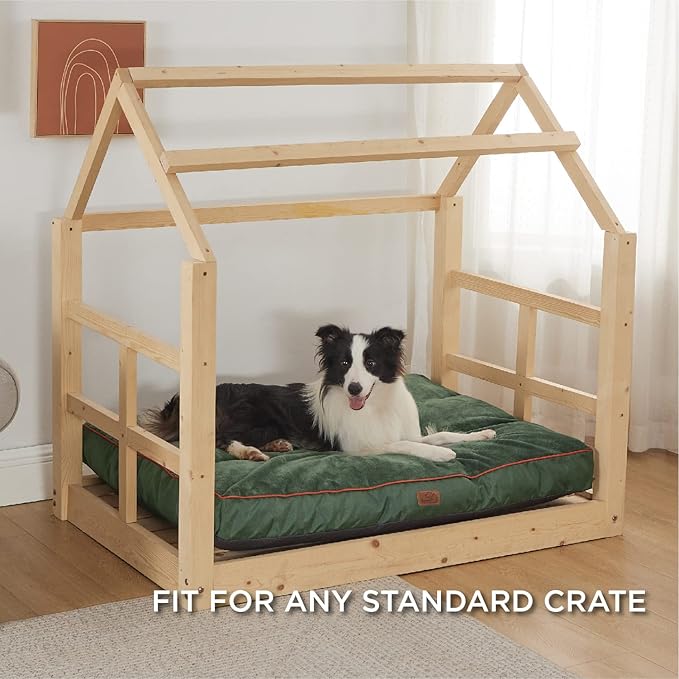 Bedsure XL Washable Dog Bed - 3 Inch Thicken Up to 100lbs Pet Mat Pillows with Removable Washable Cover, Green