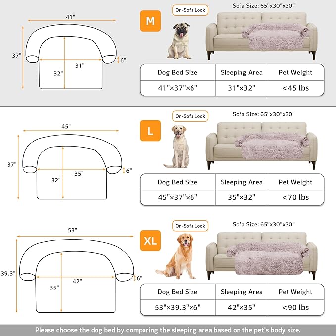 GGIB Calming Dog Bed Fluffy Plush Dog Mat for Furniture Protector with Removable Washable Cover for Large Medium Small Dogs and Cats (Medium, Rust White)