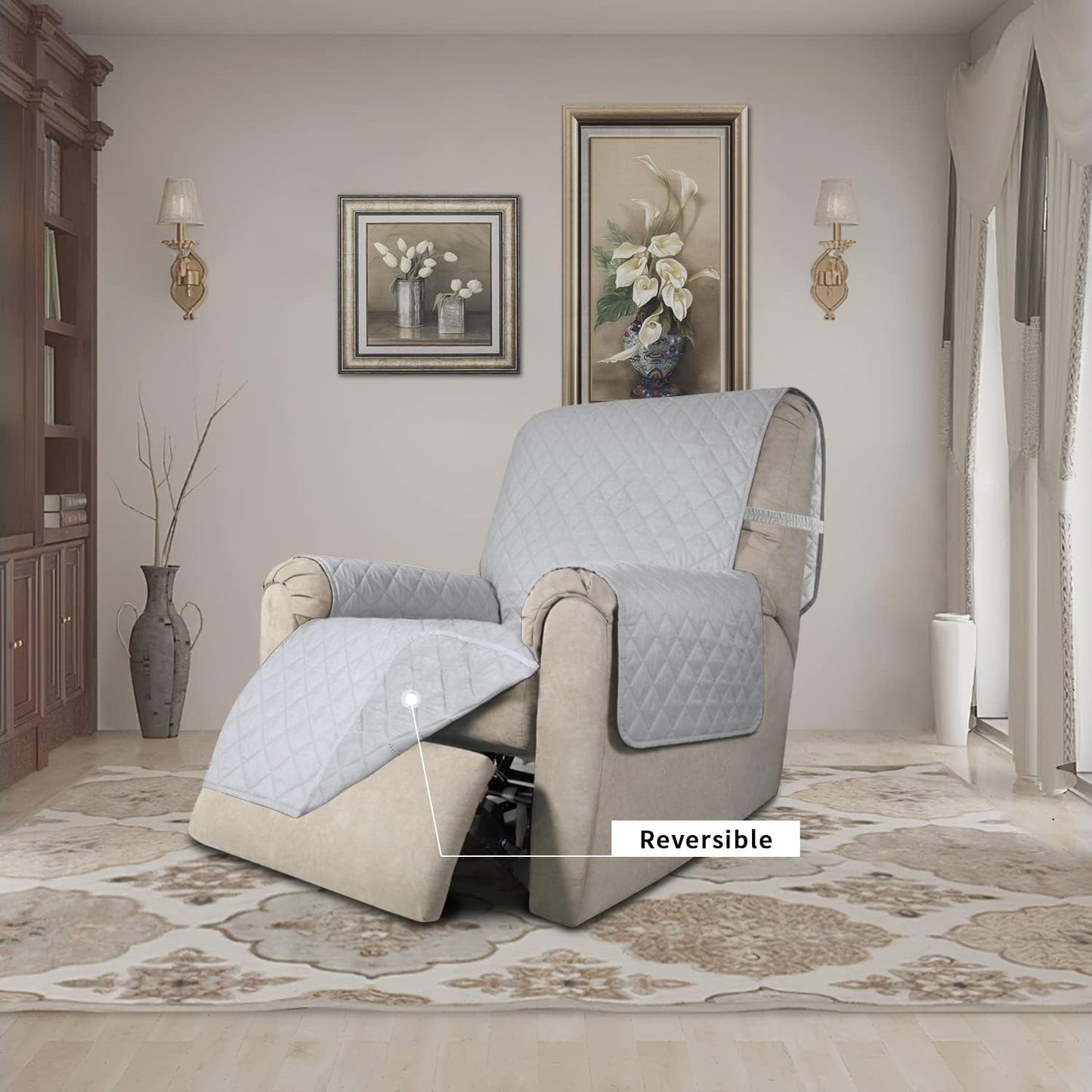 Easy-Going Recliner Chair Slipcover Reversible Sofa Cover Water Resistant Couch Cover Furniture Protector with Elastic Straps for Pets Dog (Recliner 22 inch, Light Gray/Light Gray)