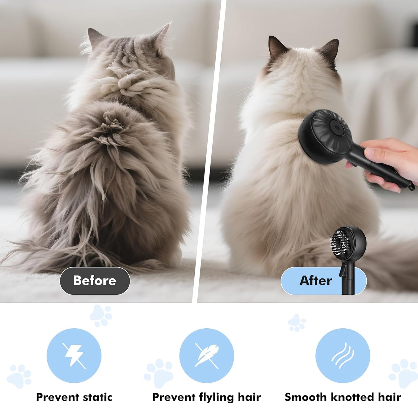 Cat Steam Brush with 2 Steam Modes for Cats Dogs Shedding, Low Noise Pet Hair Brush with One Release Button Cool Mist for Indoor Cats