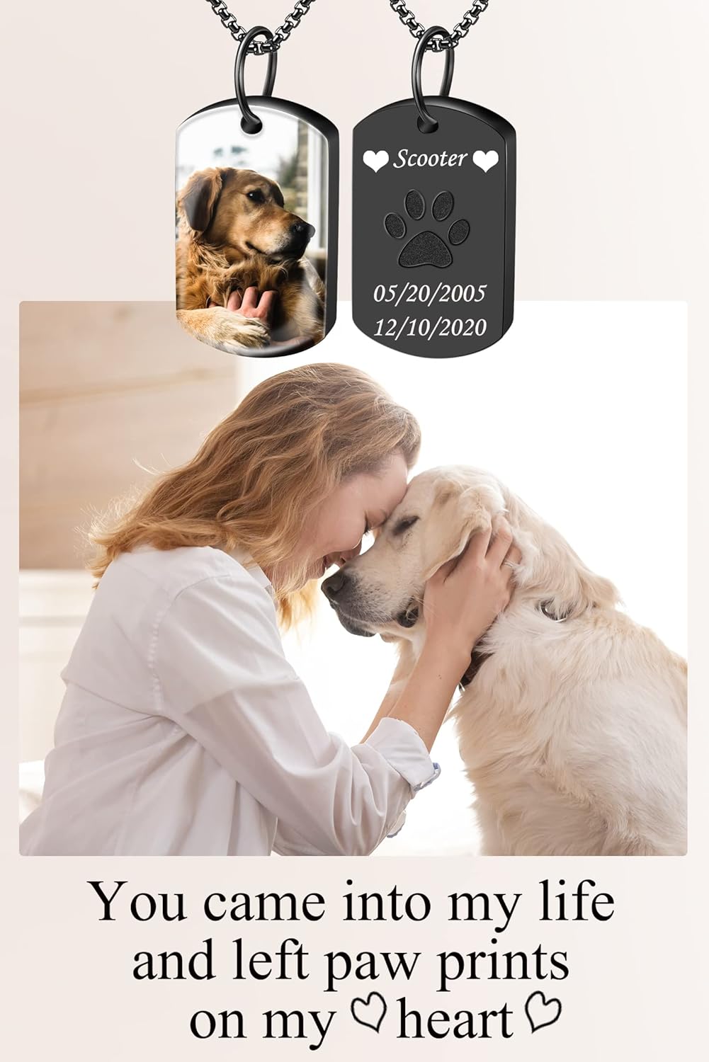 Fanery Sue Personalized Pet Ashes Necklace for Dog Cat Custom Photo&Text Pet Loss Sympathy Gift Cremation Jewelry