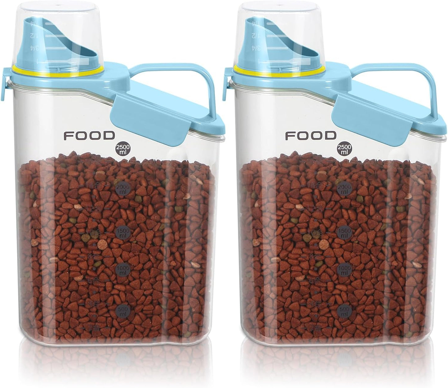 Dog Food Storage Container, Upgraded Large Nozzle BPA-free, 3-5 LBS Plastic Pet Food Storage Containers, With 4 Sealed Clasps, 1 Measuring Cup and Handle (Sunshine Blue)