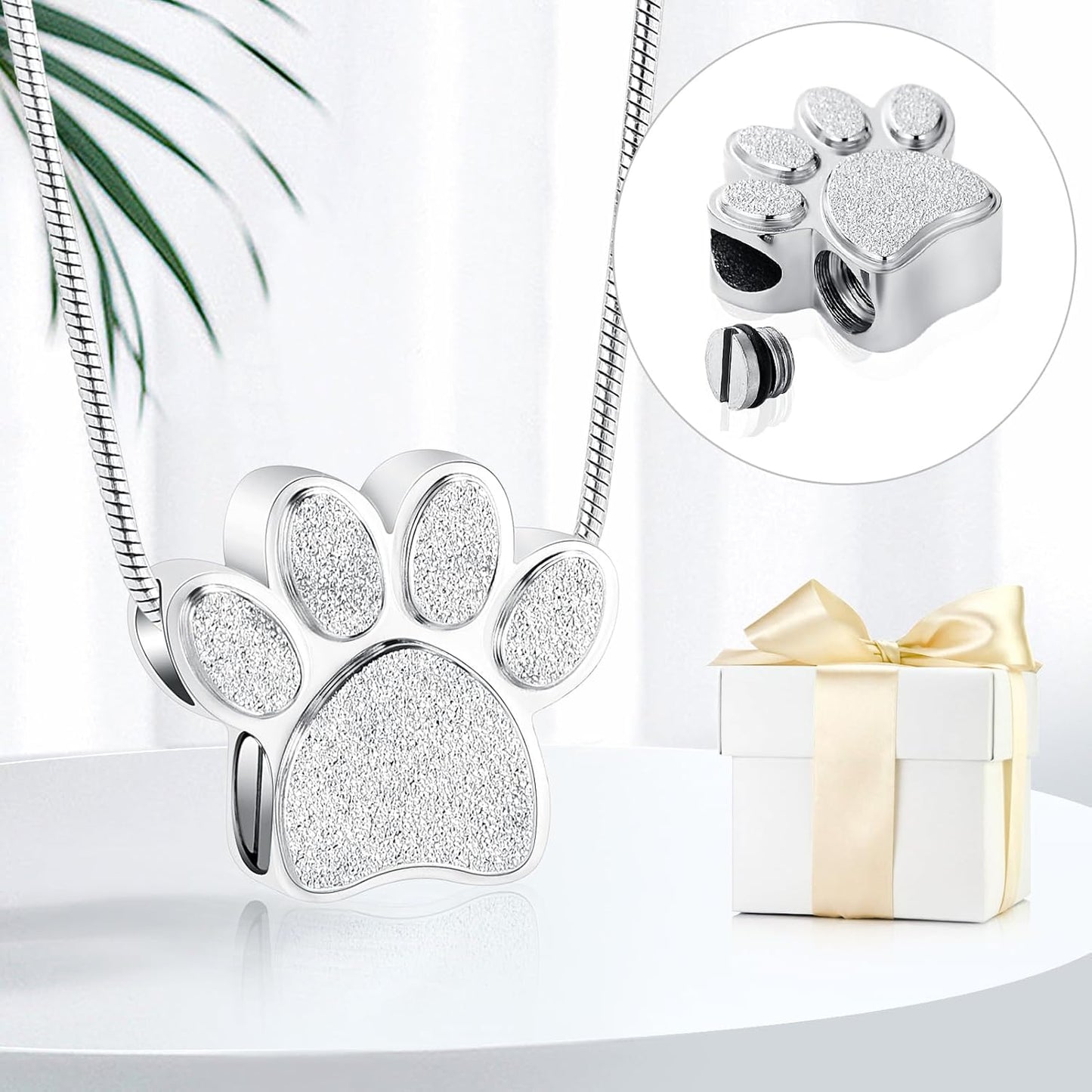 Pet Urns For Dogs/Cats - Pet Ashes Necklace - Paw Print Urn Necklace with Mini Keepsake Urn Memorial Ash Jewelry