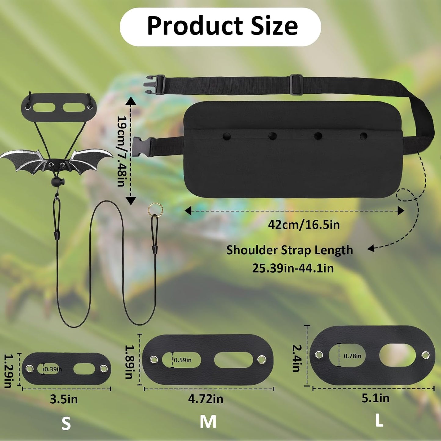 Bearded Dragon Leash and Harness Set, Bearded Dragon Accessories(Include Chest Pack, Lizard Leash), Bearded Dragon Decor Suit for Outdoor Travel-Black