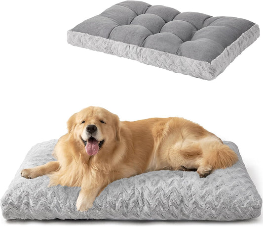 EHEYCIGA Reversible Dog Crate Bed Washable, Comfort Fluffy Plush Dog Kennel Pad for Extra Large Dogs, Deluxe Machine Washable XL Pet Sleeping Mats, 41" x 27"x 4", Grey