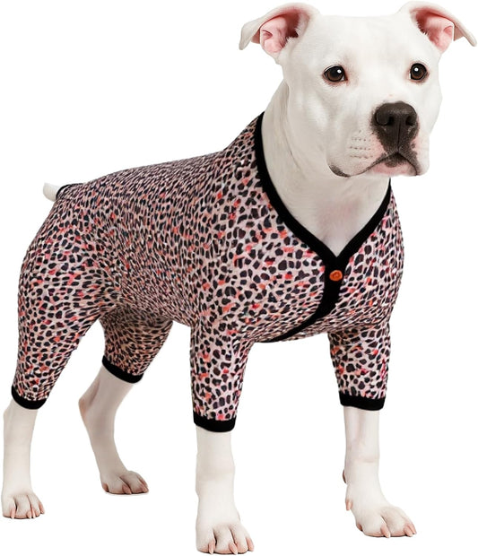 LovinPet Lovin Dog Pajamas, Double Brushed Stretch Knit, Neon Pink Cheetah Print, UV Protection, Pet Anxiety Relief Shirt, Lightweight Pullover Dog Pajamas, Pitbull Clothes, Leopard Pink 3XL