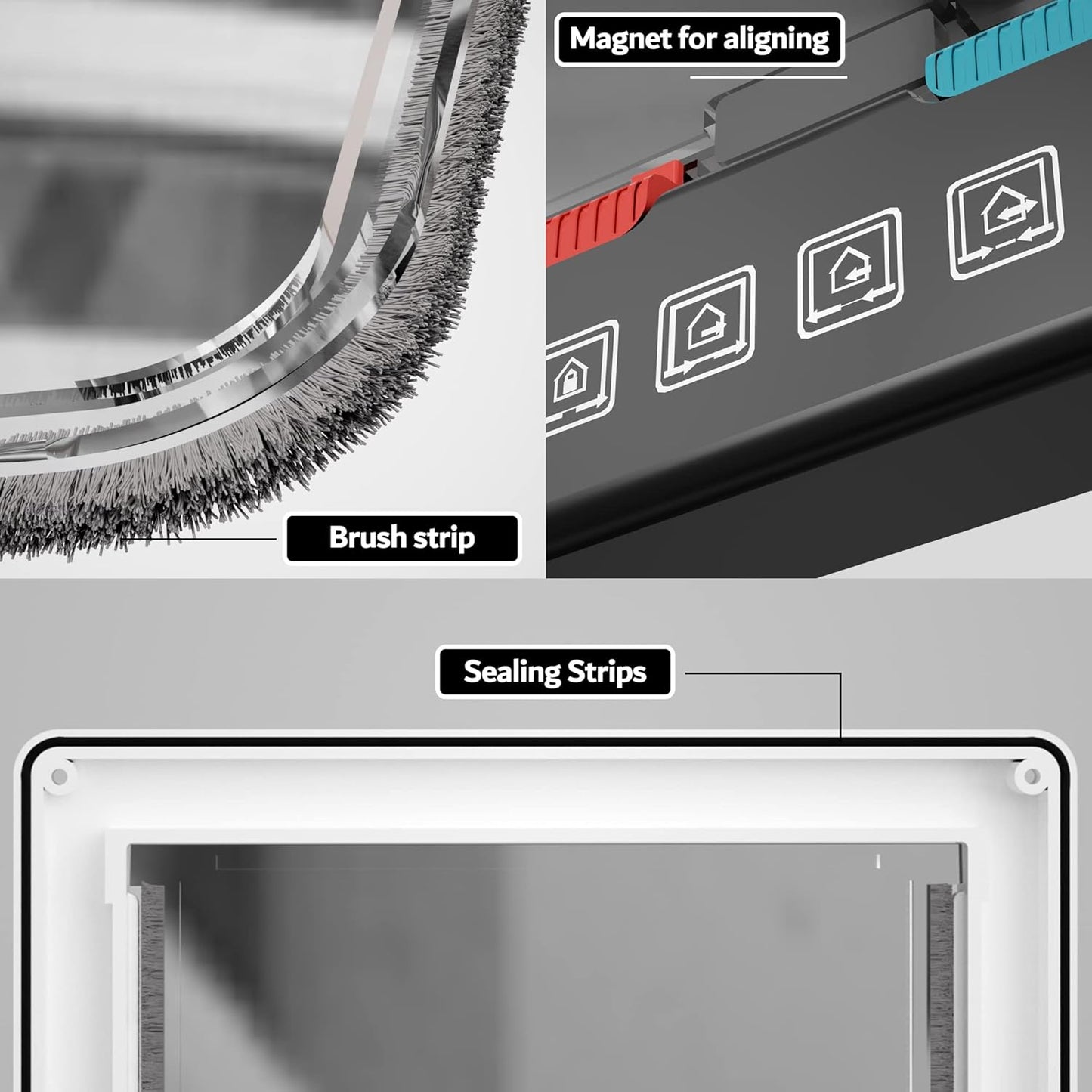 Medium Cat Door Interior Door Pet Door for Cat Exterior Door 4 Modes Locking Suitable for Window and Wall (White)