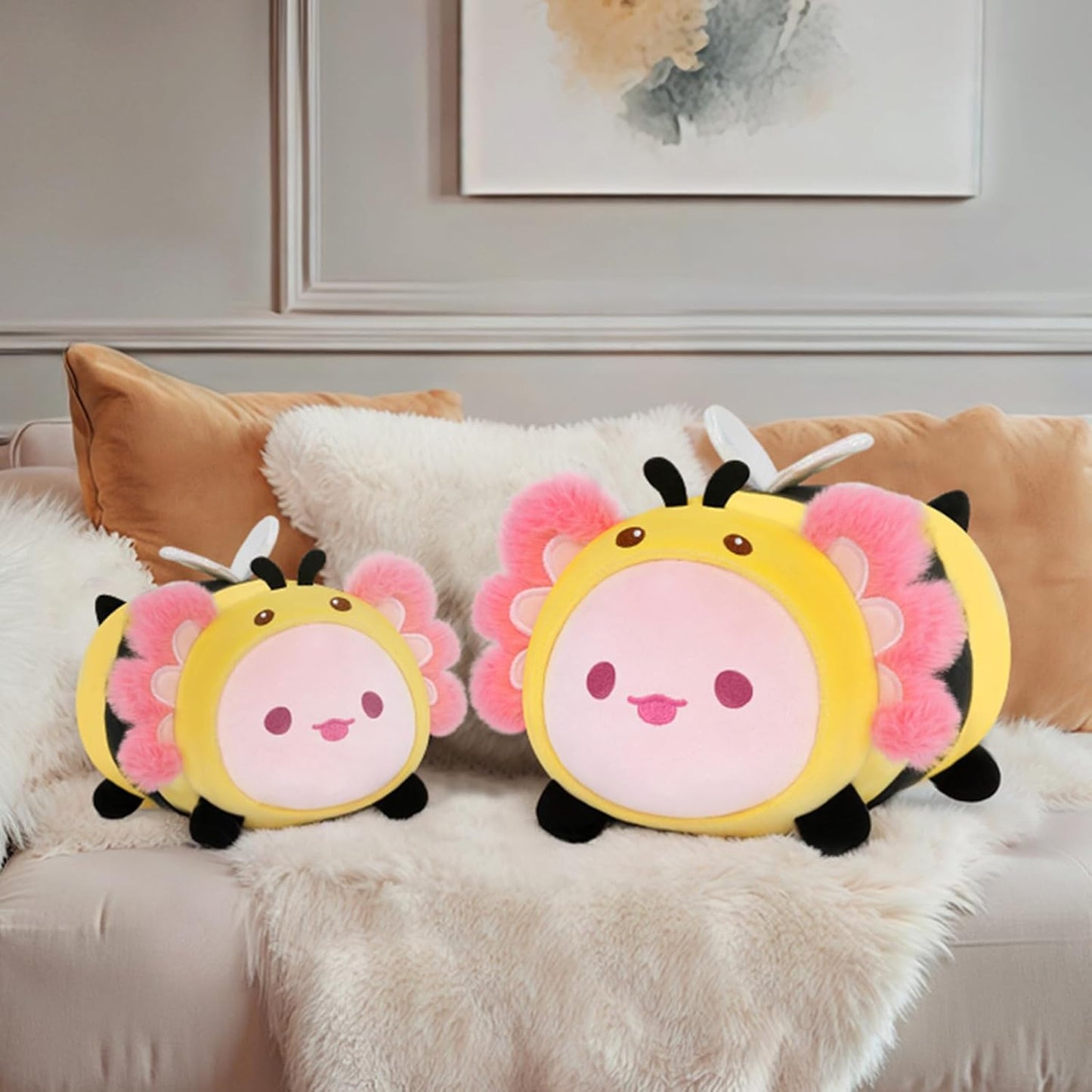 Cute Axolotl Bee Plush Pillow, Kawaii Plushies Axolotl Stuffed Toy, Axolotl Plushies with Bee Outfit Costume, Soft Squishy Birthday Gifts for Kids & Teens (8 Inch)