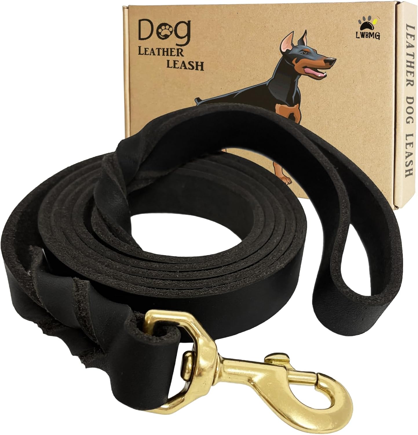 Leather Dog Leash 6ft x 1 inch, Heavy Duty Dog Training Leashes, Soft, Strong and Comfortable Braided Leather Leash for Large, Medium Dogs Black