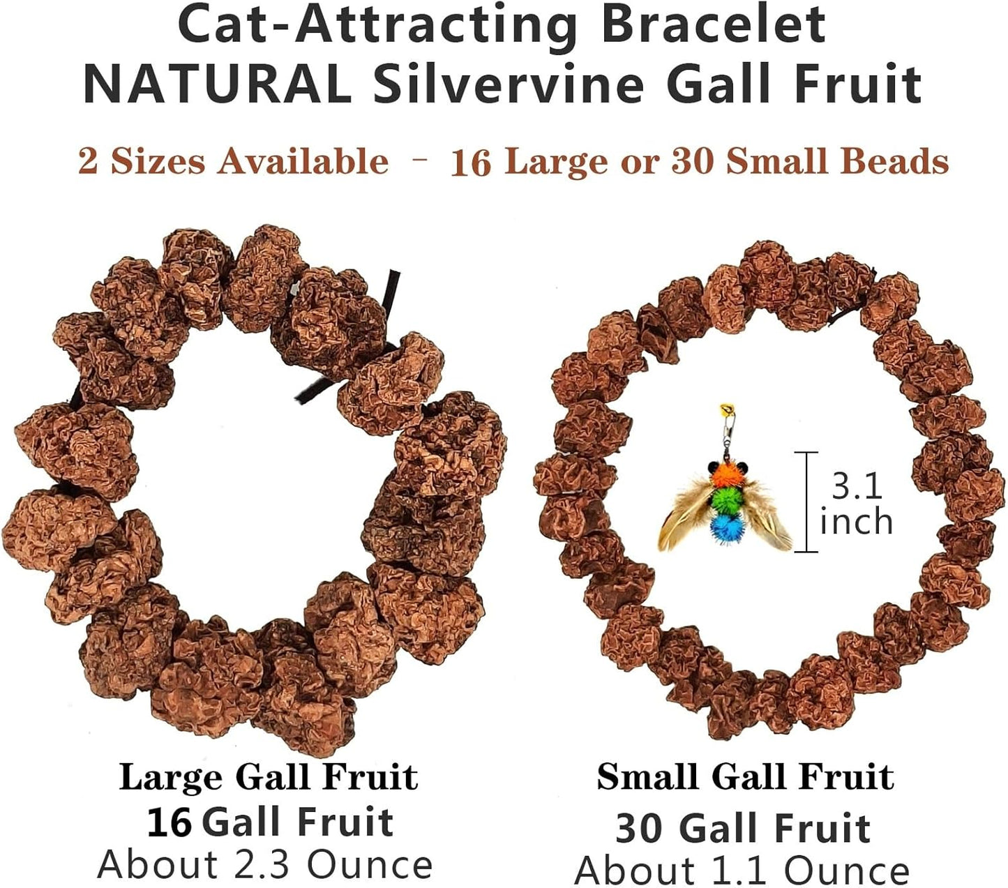 Natural Silvervine Gall Fruit Cat-Attracting Bracelet,Interactive Cat Toy for Indoor Cats,Cat Chew Toy with Gallfruit | Catnip & Silvervine Alternative, Stress Relief & Gift