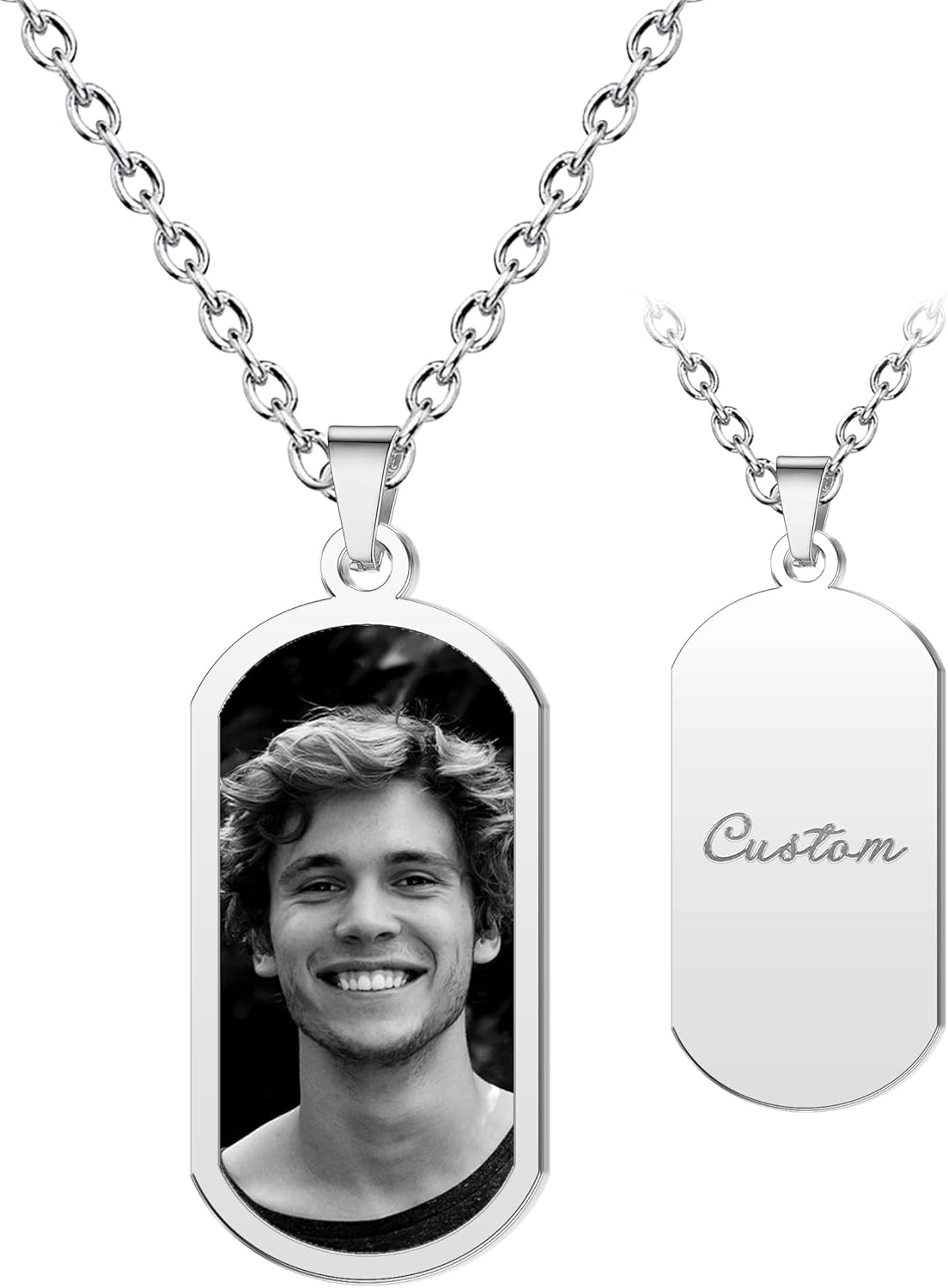 CharmSStory Personalized Photo Necklaces Custom Engraved Name Necklace Memory Keepsake Picture Necklace Pendant Customized Gifts for Women Men