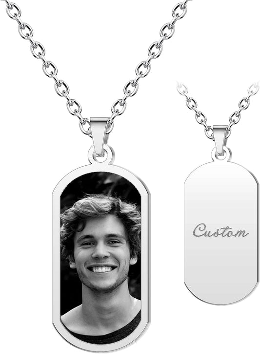 CharmSStory Personalized Photo Necklaces Custom Engraved Name Necklace Memory Keepsake Picture Necklace Pendant Customized Gifts for Women Men