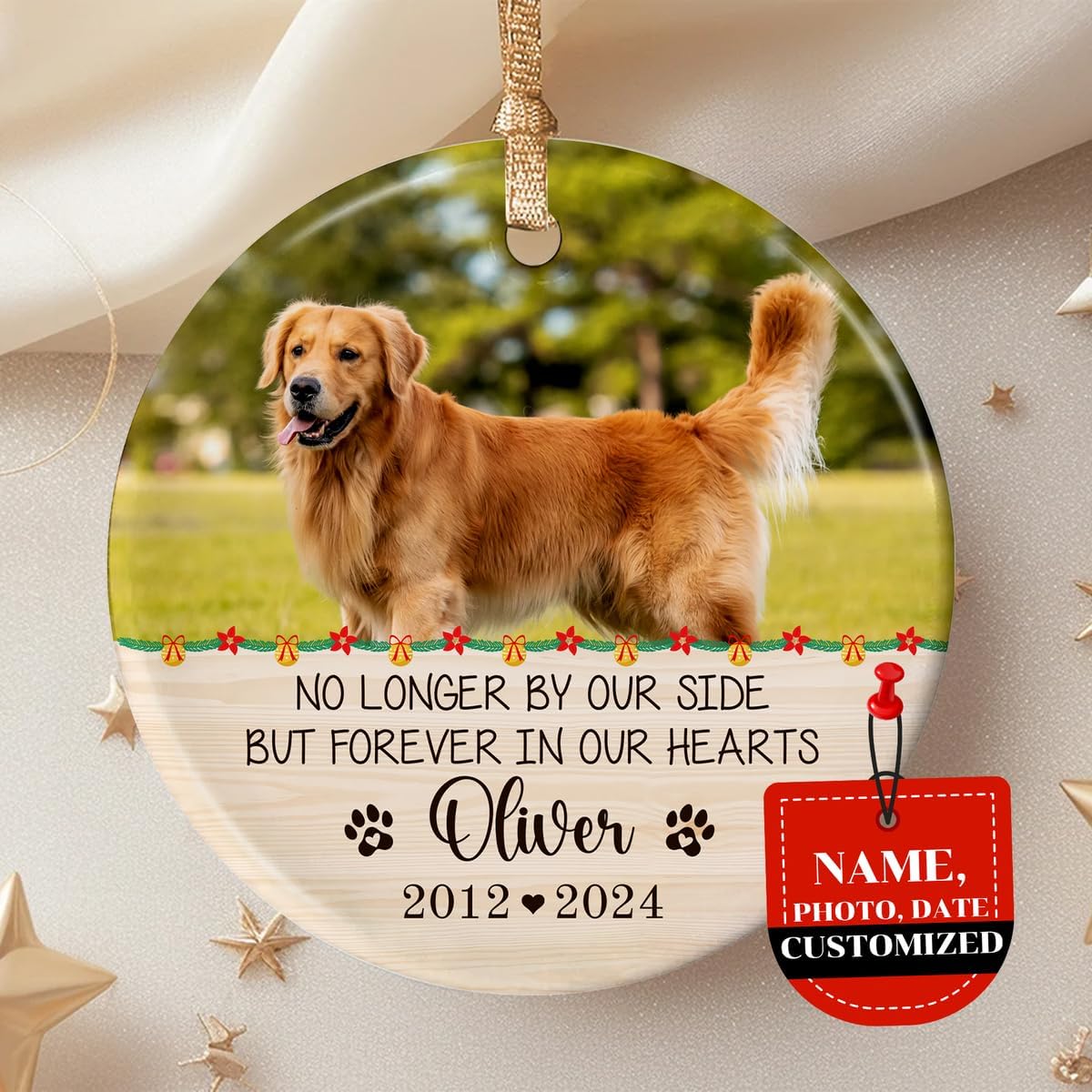 Personalized Wings Memorial Dog Christmas Ornaments - Forever in Our Hearts Acrylic Ornament for Your Loss Pet - Custom Photo, Name, Years (Memorial Dog Ceramic)
