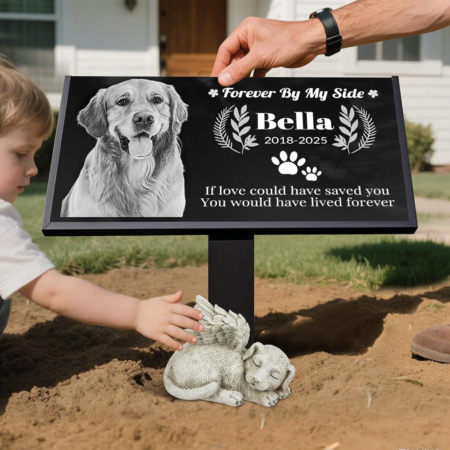 Personalized Pet Memorial Stone, Weatherproof Granite Dog Headstone - Custom Grave Marker for Dogs&Cats Engraved with Photo Name Date,Memorial Stones for Memory Garden