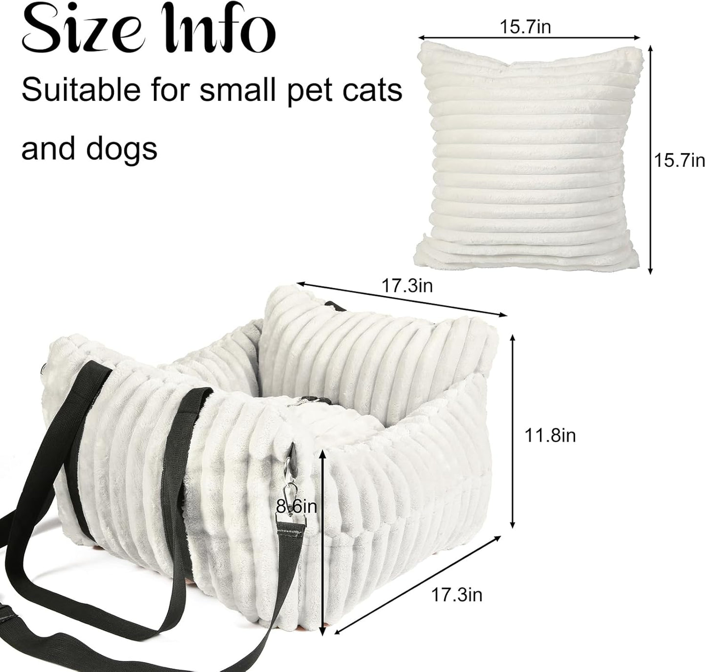 Dog Car Booster Seat, for Small Dogs Under 30 lbs, Detachable Washable Travel Bed with Storage Pockets and Safety Belt (Beige, Medium)