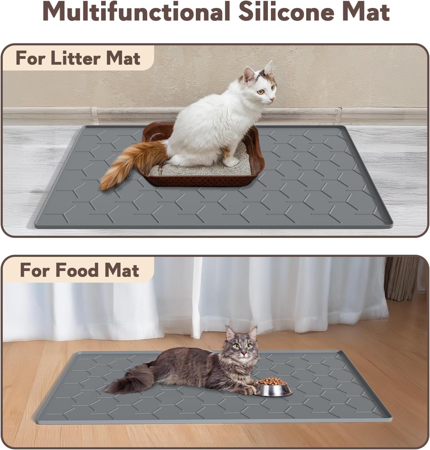 Cat Litter Box Mat, Large 34" X 22" Cat Litter Mat, Waterproof Silicone Pad for Floor, Dark Gray