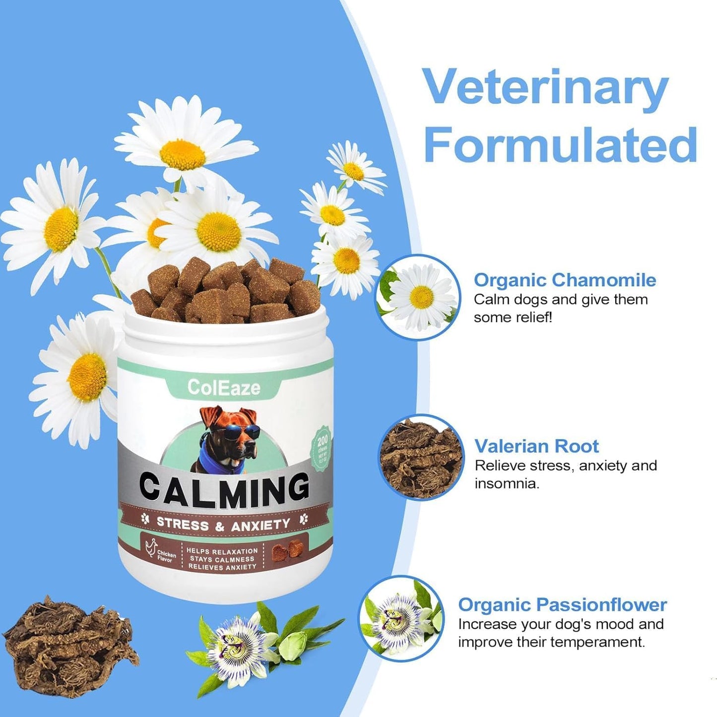 Dog Calming Chews 200PCS Dog Calming Treat and Bites - Anxiety and Stress Relief Treats for Dogs Natural Relaxation Supplements Sleep Aid Calm Dogs with Noise, Thunder, Barking, Separation