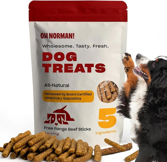 OH NORMAN! Soft Beef Jerky Dog Treats by Kaley Cuoco, Healthy Dog Treats, All Life Stages and Breeds, Air Dried, Ethically Sourced Free Range Beef,6 Oz
