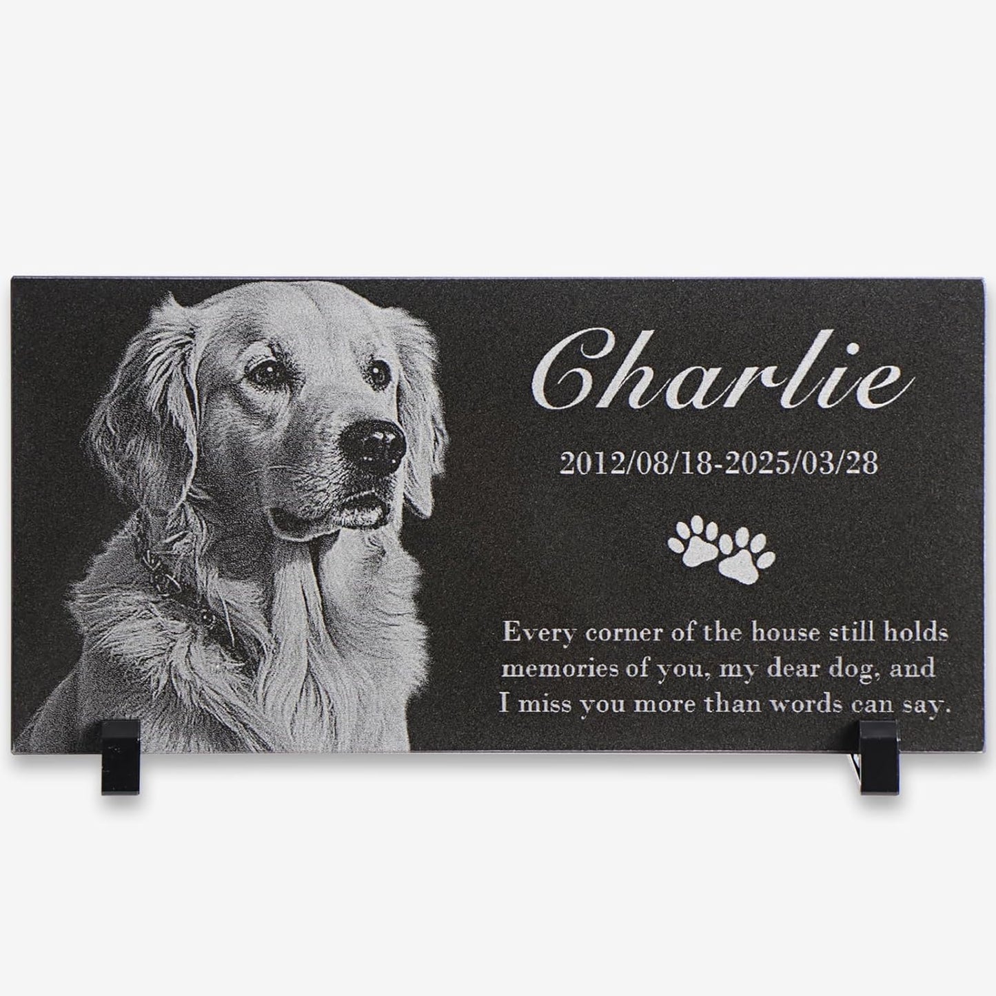 Personalized Engraved Pet Memorial Stone - Custom Granite Grave Marker for Dogs, Cats - Heartfelt Outdoor Garden Tombstone with Photo, In Loving Memory Keepsake Gift for Loss of Beloved Dog or Cat