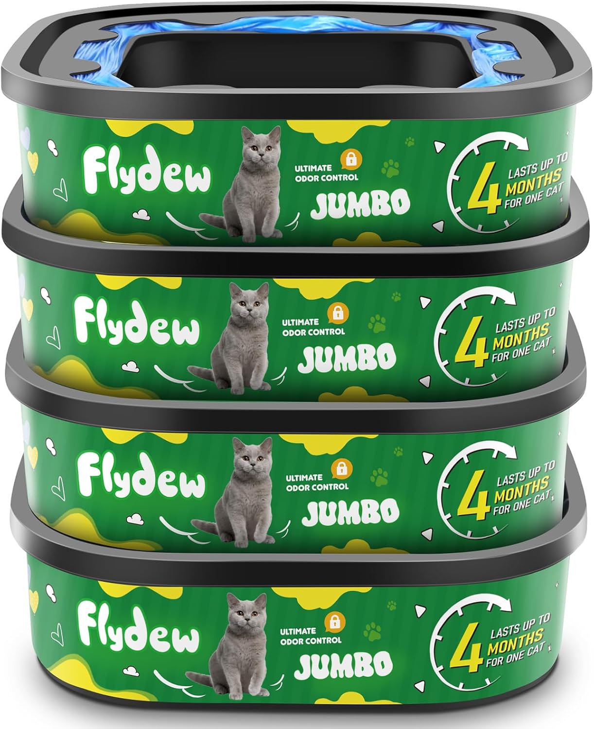 Cat Litter Refill Bags - 4-Pack Lasts 16 Months Jumbo Genie Refill Cartridge, for Cat Genie Standard, Plus, XL+ Pail Refills, EVOH Odor Control,Pet Genie Refill