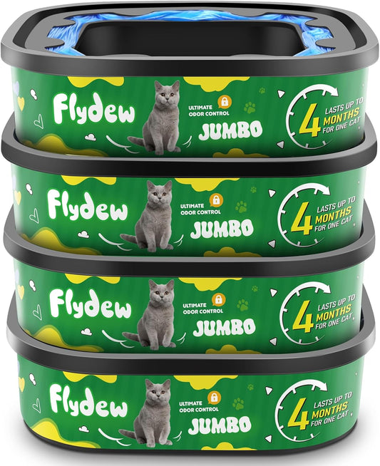 Cat Litter Refill Bags - 4-Pack Lasts 16 Months Jumbo Genie Refill Cartridge, for Cat Genie Standard, Plus, XL+ Pail Refills, EVOH Odor Control,Pet Genie Refill