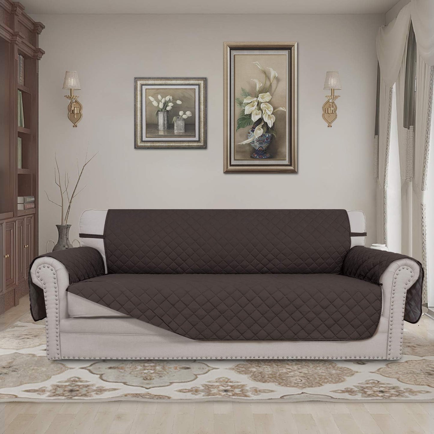 Easy-Going Reversible Oversized Couch Cover for 3 Cushion Couch Sofa Cover for Dogs Water Resistant Furniture Protector Cover with Foam Sticks for Pet (Oversized Sofa, Chocolate/Chocolate)