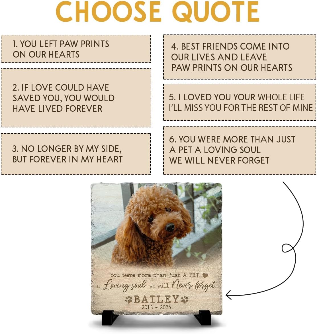 Personalized Pet Memorial Stones for Dogs - Dog Picture Frame Plaque - Square Stone as Dog Lovers Gifts for Women - Garden Decor for Cemetery