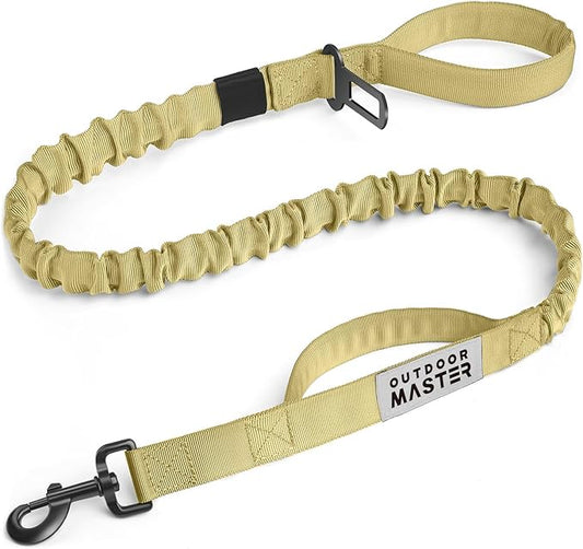 OutdoorMaster Bungee Dog Leash, Heavy Duty Dog Leash with Shock Absorption, 2 Padded Handles Training Leash, Improved Dog Safety and Comfort - Khaki Upgraded, 4 FT