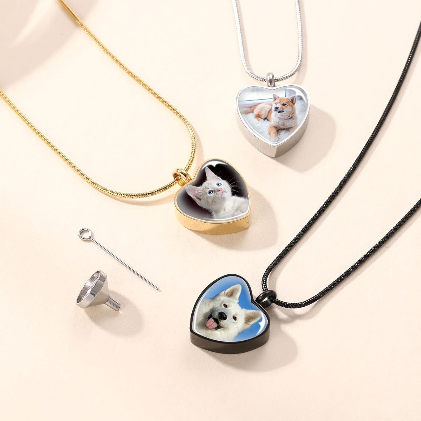 MeMeDIY Personalized Heart Paw Print Ashes Urn Pendant Necklace Custom Name/Photo/Date for Women Men Pet Lover Stainless Steel Memorial Dog Cat Pet Keepsake with Funnel Fill Kit Angel Wing