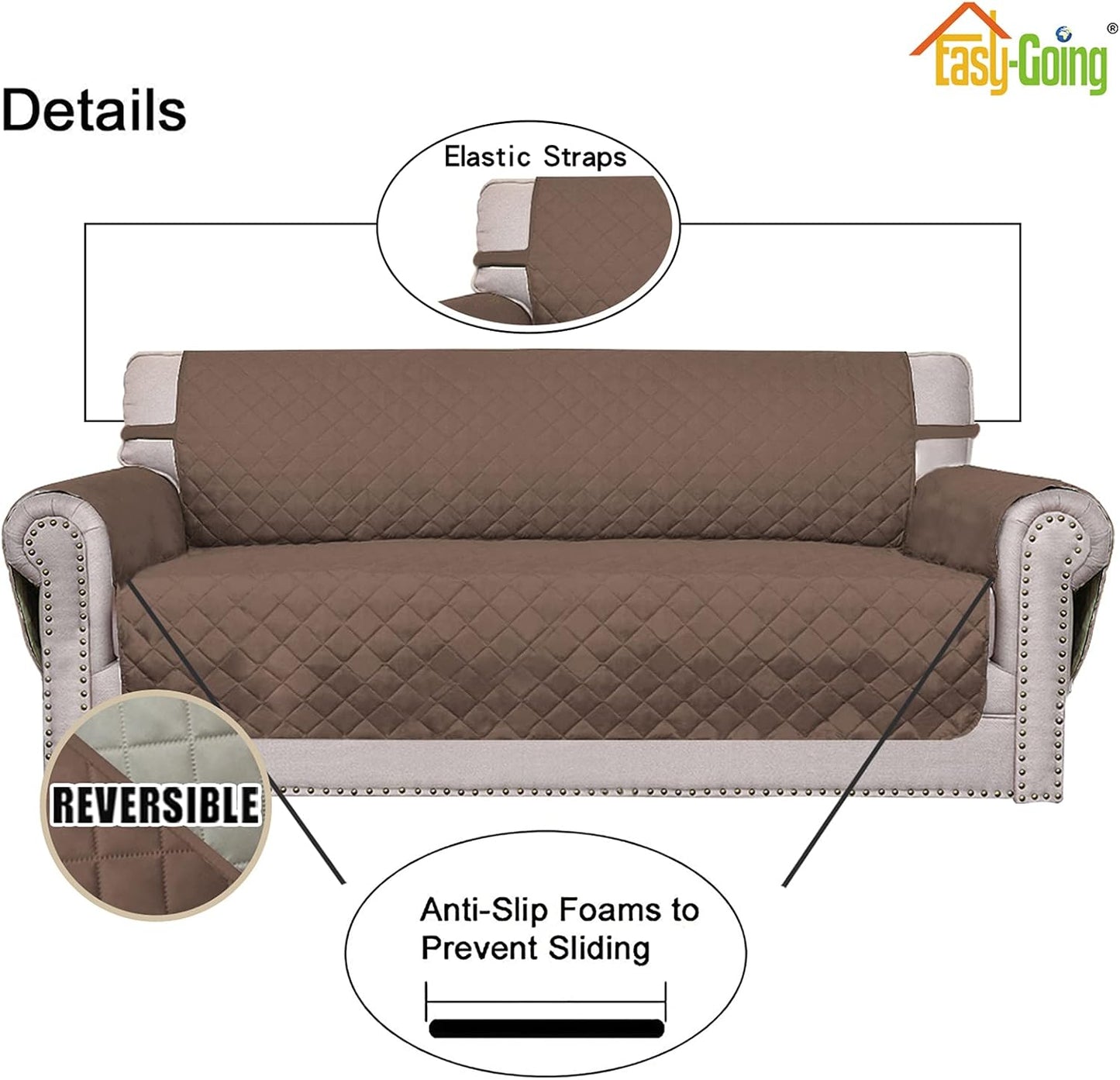 Easy-Going Oversized Chair Sofa Slipcover Reversible Sofa Cover Water Resistant Couch Cover Furniture Protector Cover with Elastic Straps for Pets Dog (Oversized Chair, Brown/Beige)