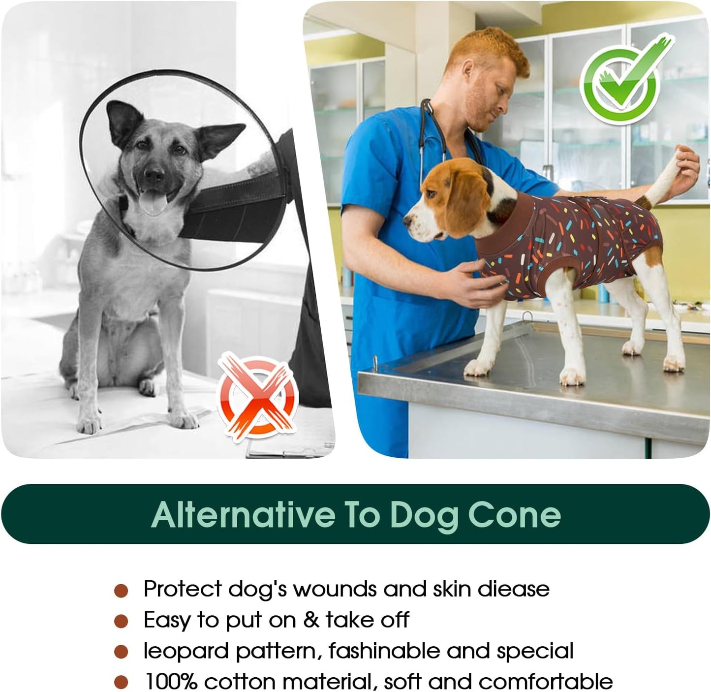 Kuoser Dog Recovery Suit for Post-Surgery Care, Spay Neuter Bodysuit for Female & Male Dogs, Anti-Licking Surgical Onesie, Snug Fit for Abdominal Wound Protection & Skin Healing, Brown XL