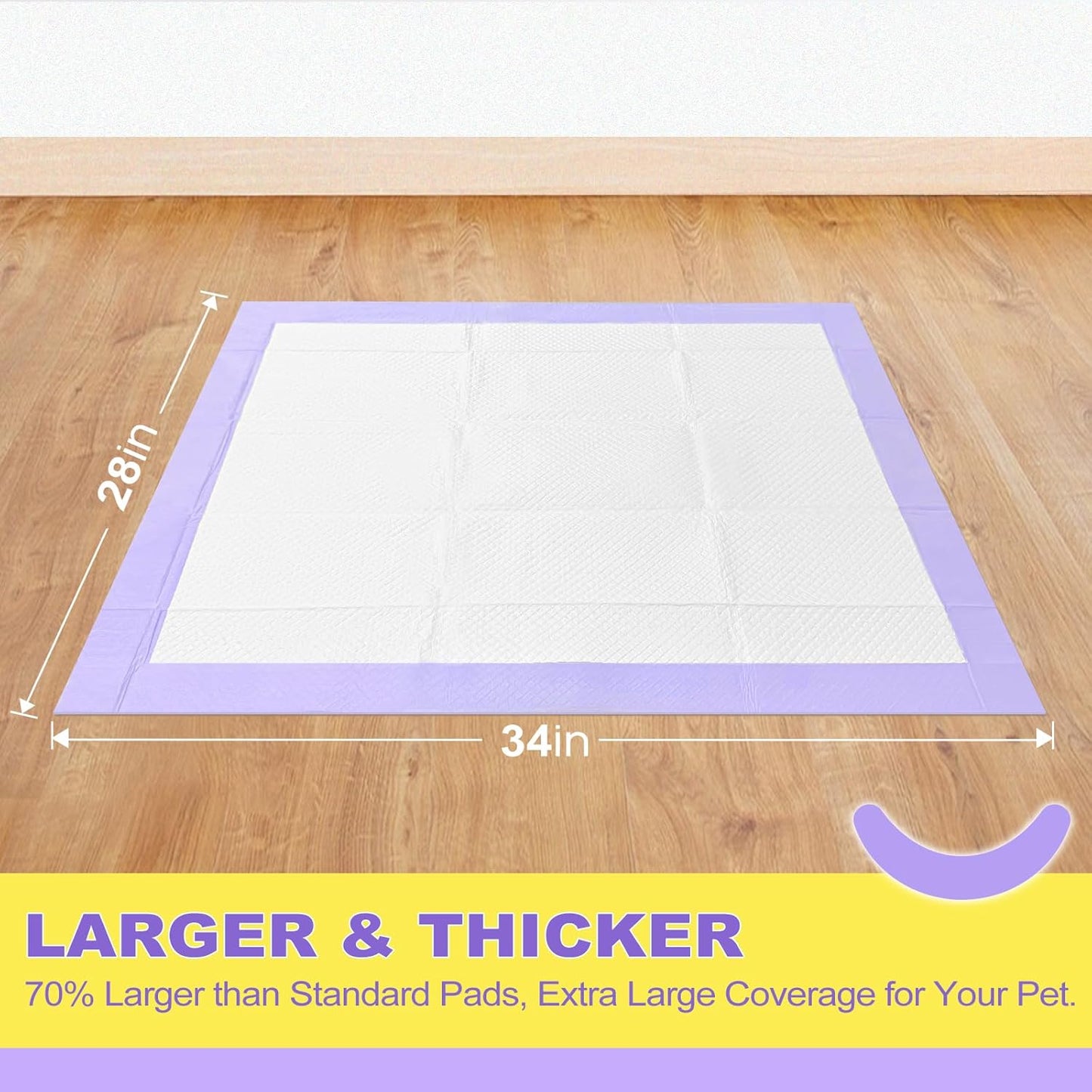 MIZOK Dog Pee Pads Extra Large 28x34in Lavender Scented Odor Control Ultra Absorbent for Up to 8 Cups 6 Layers Leak-Proof Purple (35 Counts)