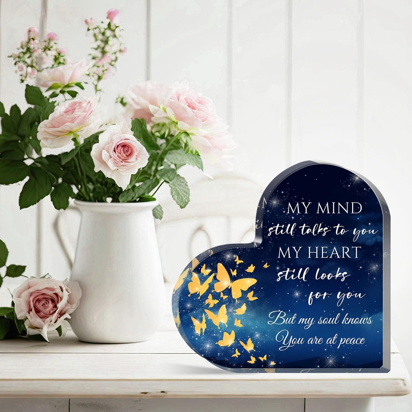 Xendelow Heart-Shaped Acrylic Decor Sign, Sympathy Gift for Loss, 5 x 5 x 0.6 inches