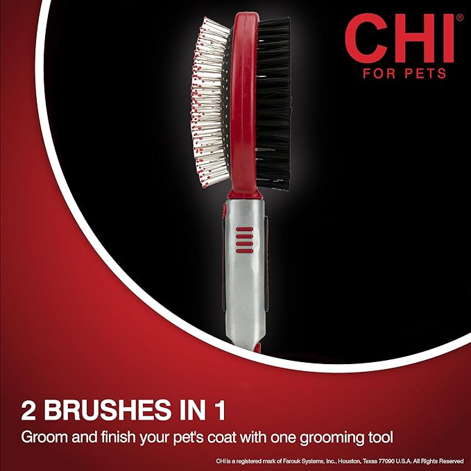 CHI Double Sided Grooming Brush for Dogs & Puppies | 2-in-1 Pin and Bristle Brush for All Coats