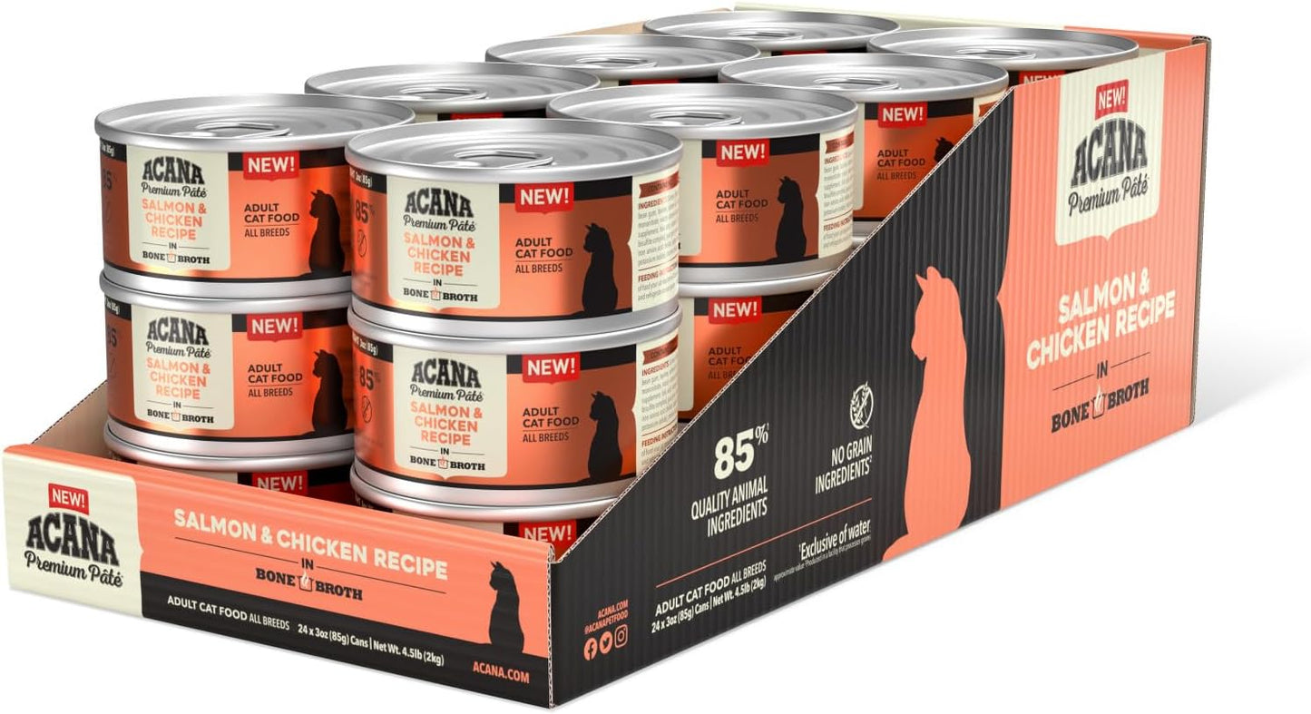 ACANA Premium Pate Wet Cat Food in Bone Broth Salmon + Chicken Recipe 3oz Cans (24 count)