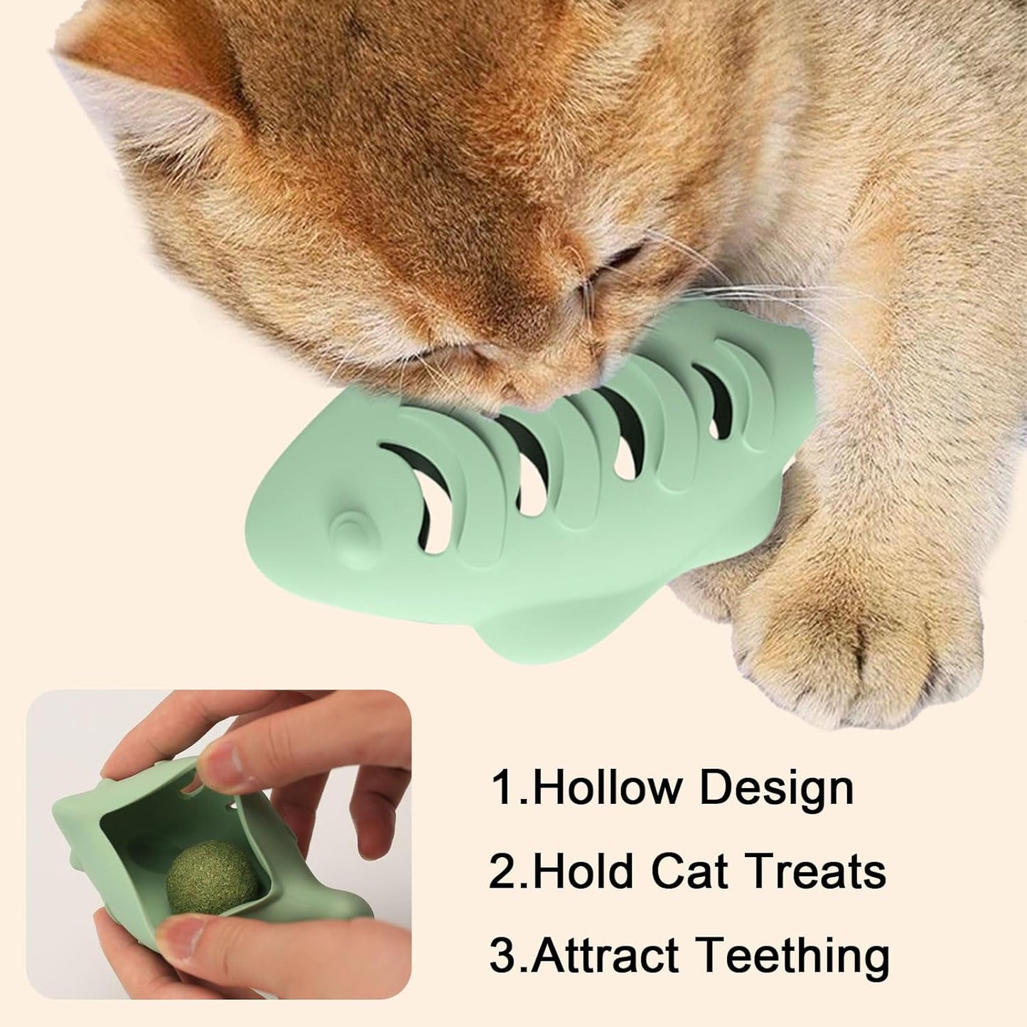 Cat Toys for Indoor Cats, Fish Shaped Chew Catnip Toys for Teeth Cleaning, Food Grade Silicone Cat Enrichment Toy, Interactive Kitten Teething Toys with 1 Cat Nip Ball, 2 Pcs