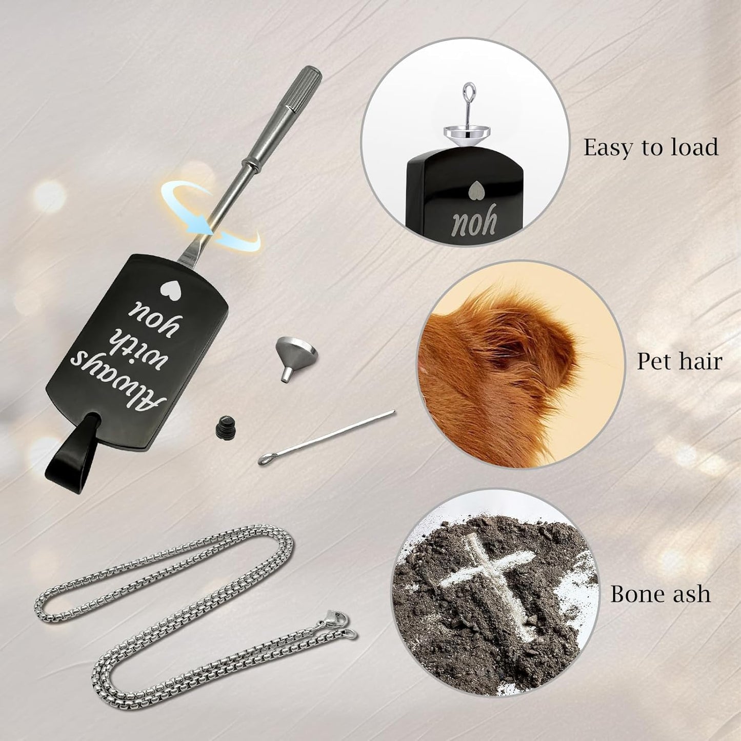 Funnylife Personalized Pet Urn Necklaces for Dog Cat Ashes Custom Photo Text Stainless Steel Cremation Ash Memorial Jewelry Pet Loss Sympathy Gift