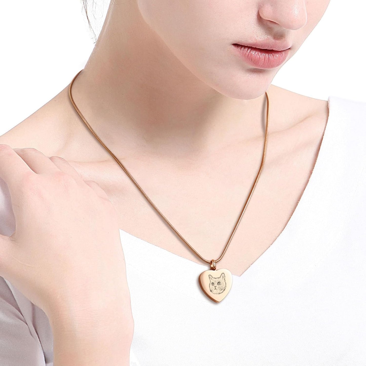 MeMeDIY Personalized Heart Paw Print Ashes Urn Pendant Necklace Custom Name/Photo/Date for Women Men Pet Lover Stainless Steel Memorial Dog Cat Pet Keepsake with Funnel Fill Kit Angel Wing