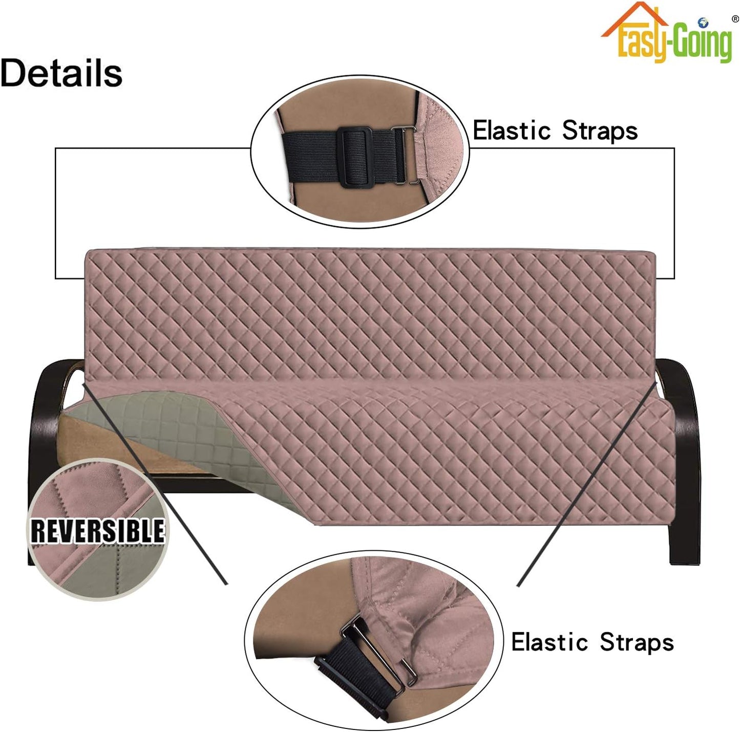 Easy-Going Futon Sofa Slipcover Reversible Sofa Cover Armless Futon Cover Furniture Protector Couch Cover Water Resistant Pets, Kids, Children, Dog, Cat (Futon, Pink/Beige)