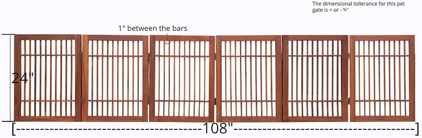 Pet Dog Gate Strong and Durable Freestanding Folding Acacia Hardwood Portable Wooden Fence Indoors or Outdoors by Urnporium (Brown Pet Gate, 6 Panel 24" Tall)