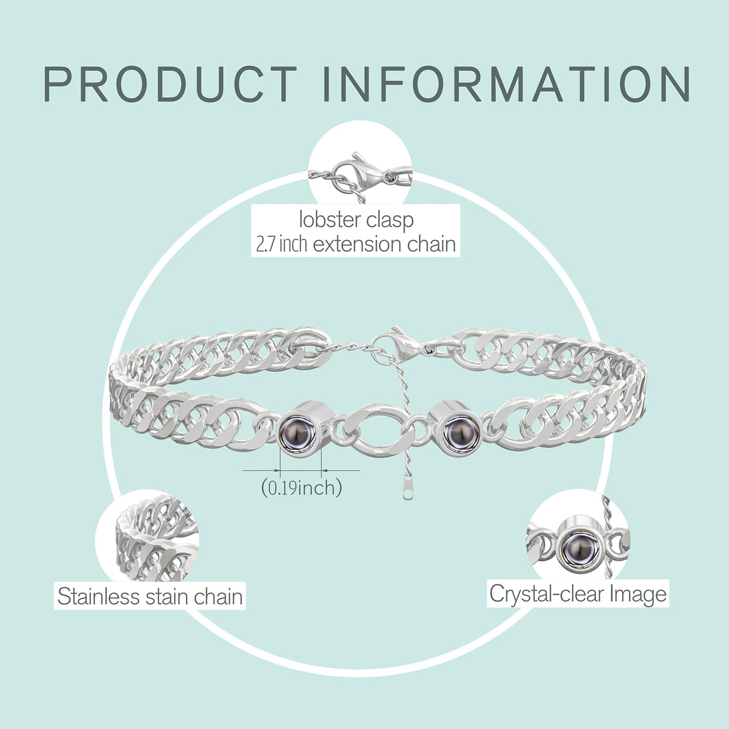 EMIRISTIC Custom Photo Bracelet - Personalized Picture Natural Stone Cuban Chain Bracelet - Any Special Day Gifts