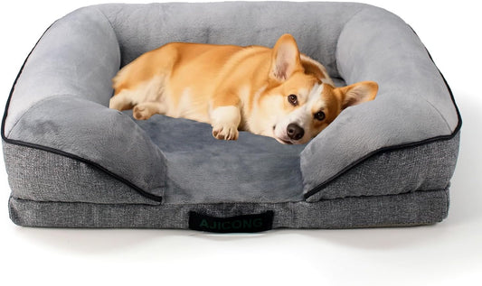 Orthopedic Egg-Shaped Sponge Dog Bed Medium Size Dog with Sides, Removable Cover and Non-Slip Bottom (Grey, 28 * 23 * 6)