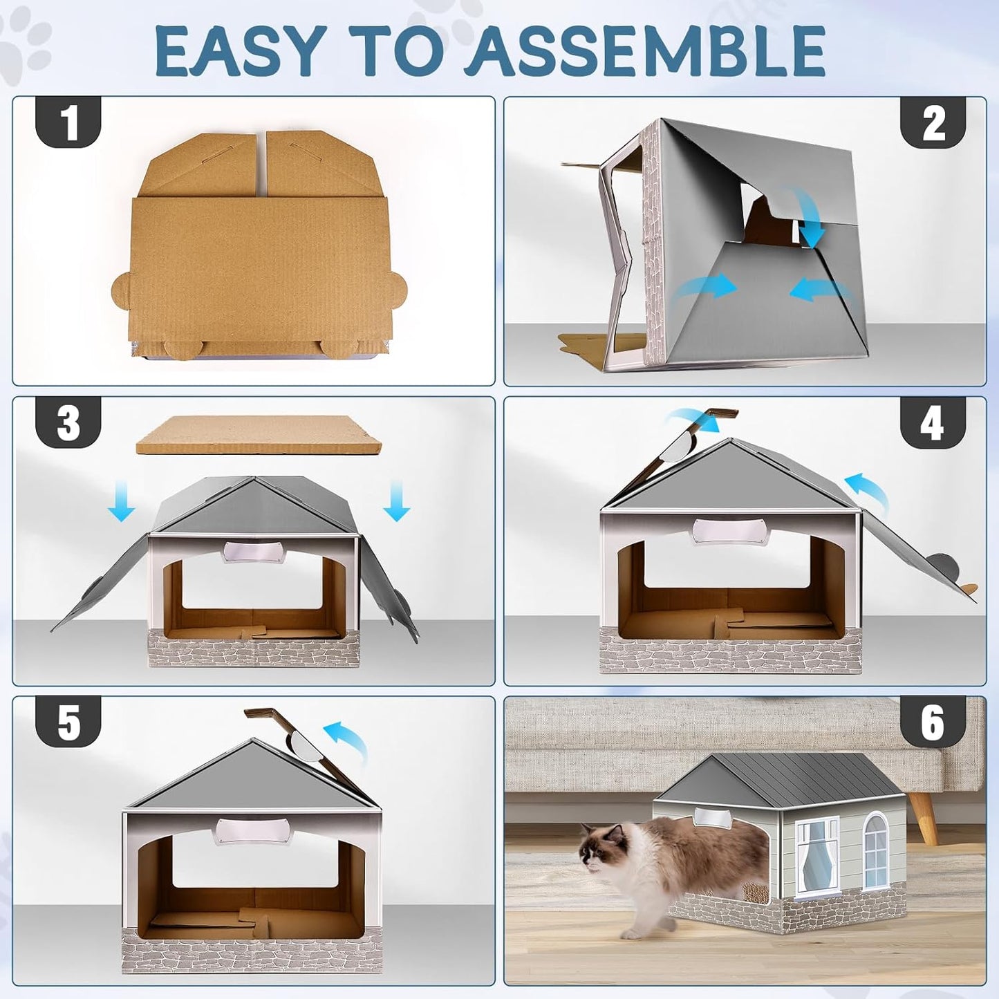 Cardboard Cat House & Scratcher with Catnip - Easy No-Tool Assembly Kitten Playhouse, 13.5x14.5x13 Inch Fun Indoor Cat Scratcher House for Small Cats